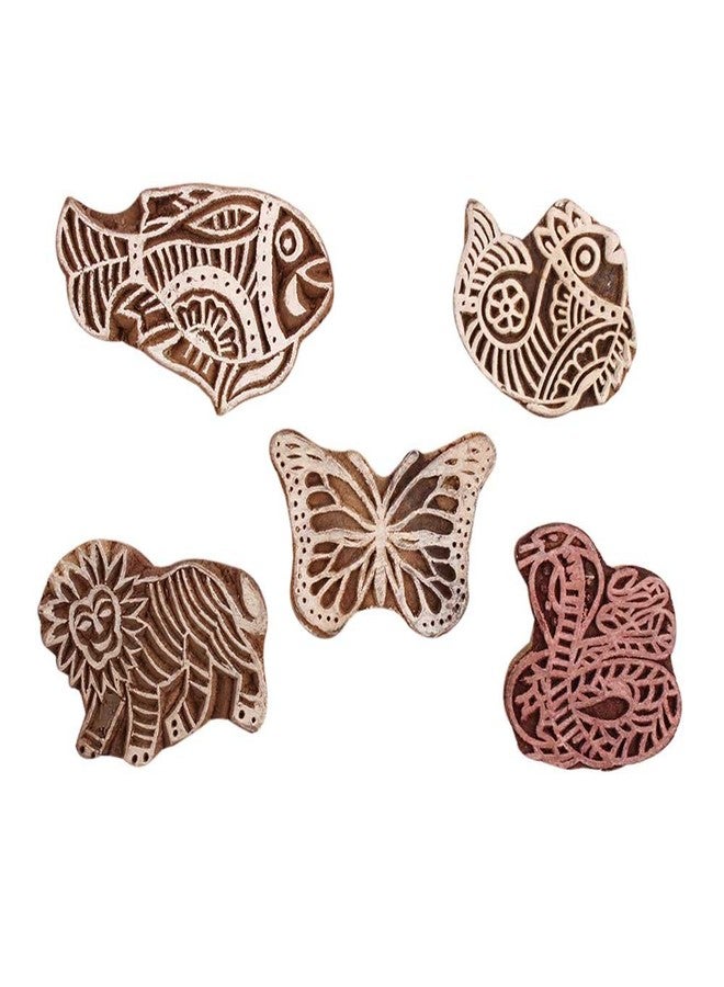 Indian-Shelf Handmade Vocalforlocal Set of 5 New Mix Wooden Printing Block (5.08 cm, Brown) - Image 1